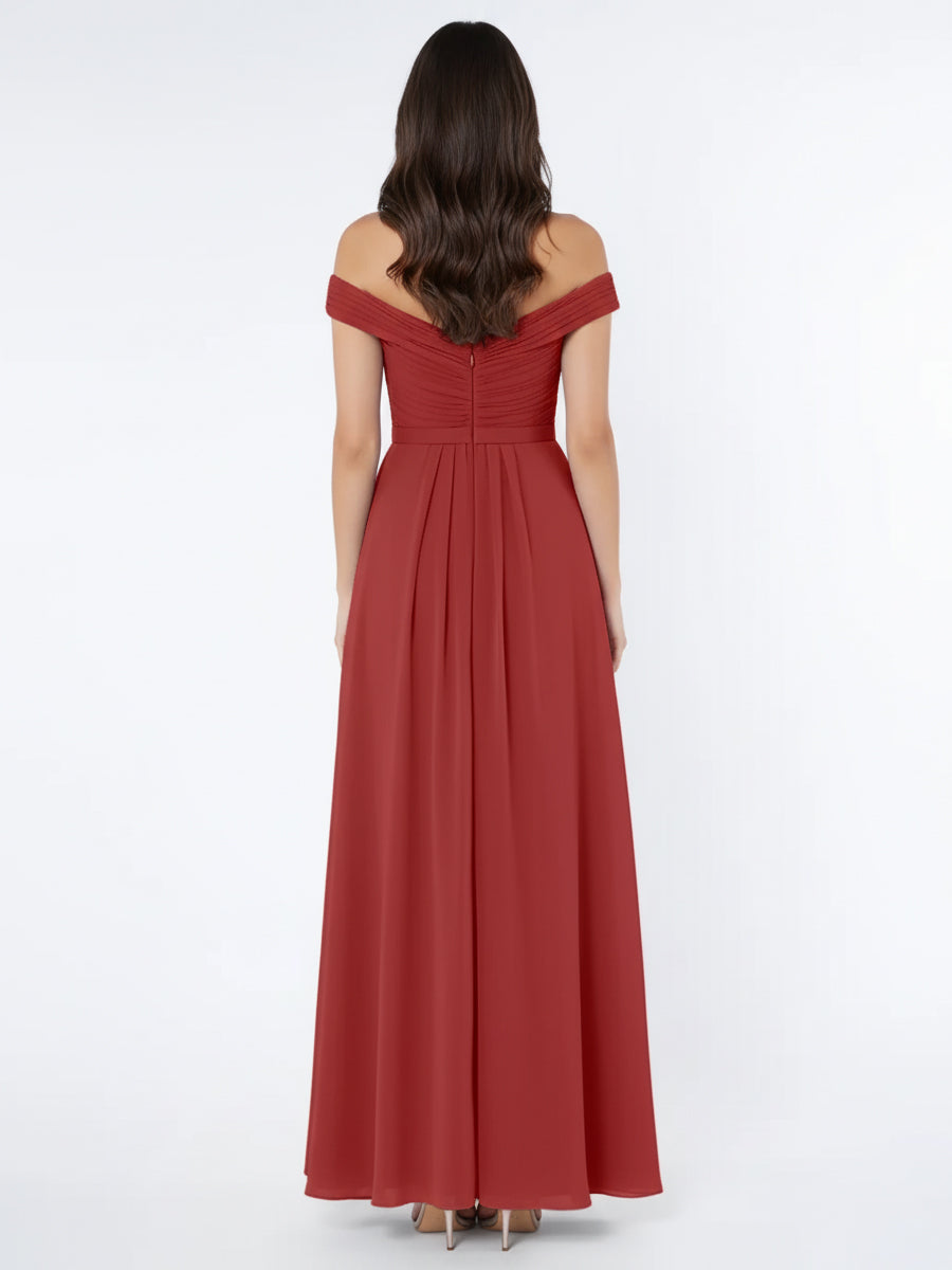 Off the Shoulder Empire Bridesmaid Dress with Slit