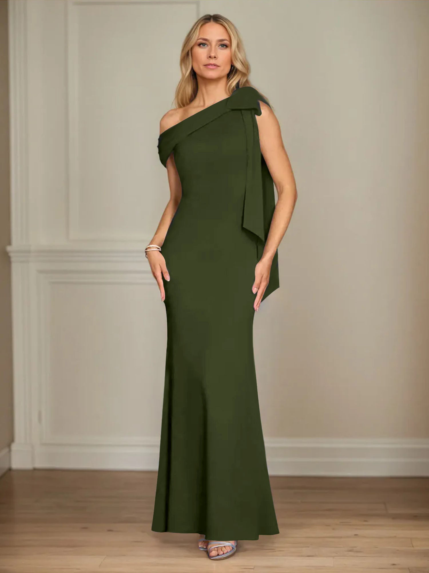 Trumpet/Mermaid One Shoulder Sleeveless Stretch Crepe Mother of the Bride Dress With Bow