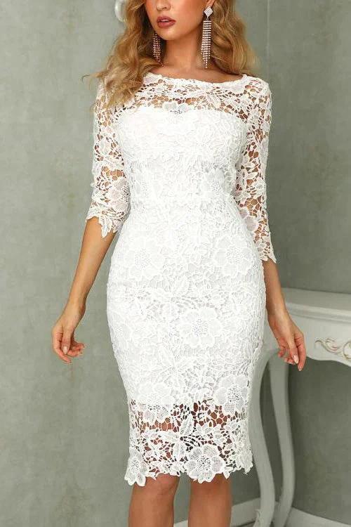 Chic Ivory Long Sleeves Knee Length Lace Homecoming Dresses by Ombreprom