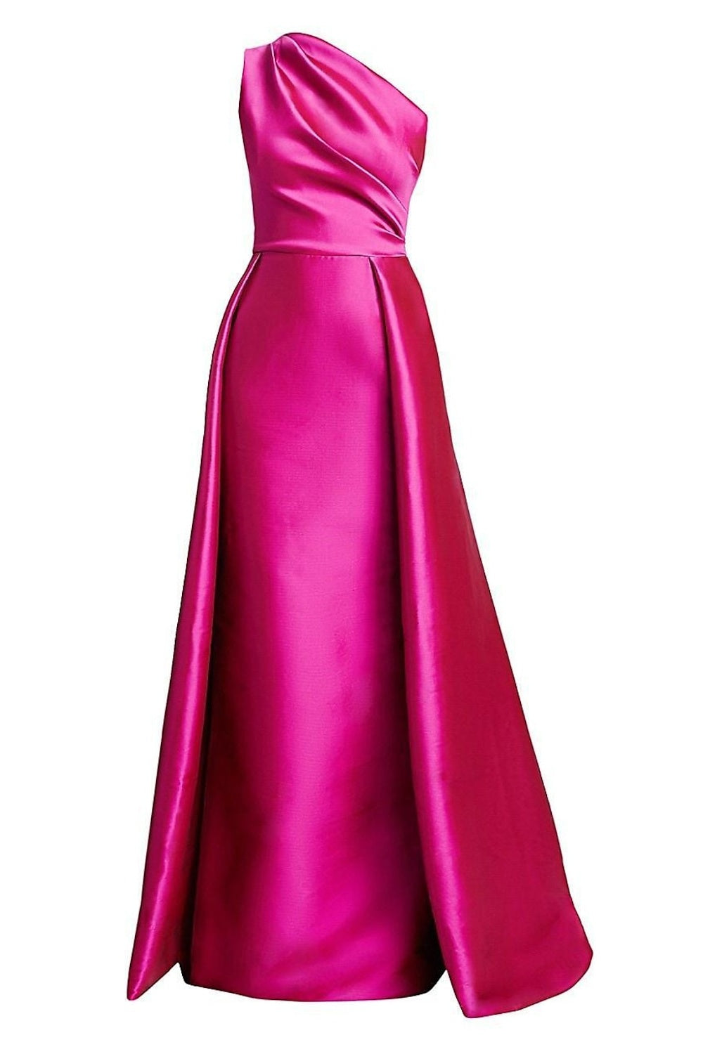 One Shoulder Bridesmaid Dress Fuchsia Wedding Guest Dress with Panel Train