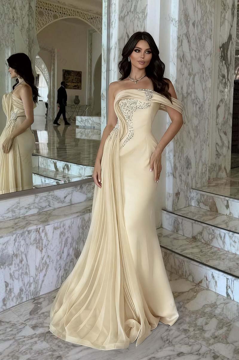 One Shoulder Sleeveless Long Mermaid Evening Formal Dress With Beadings