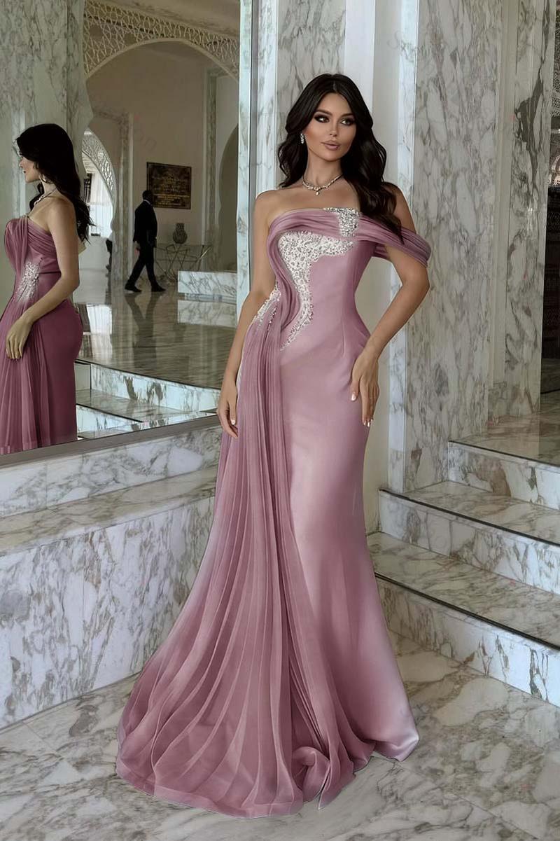 One Shoulder Sleeveless Long Mermaid Evening Formal Dress With Beadings