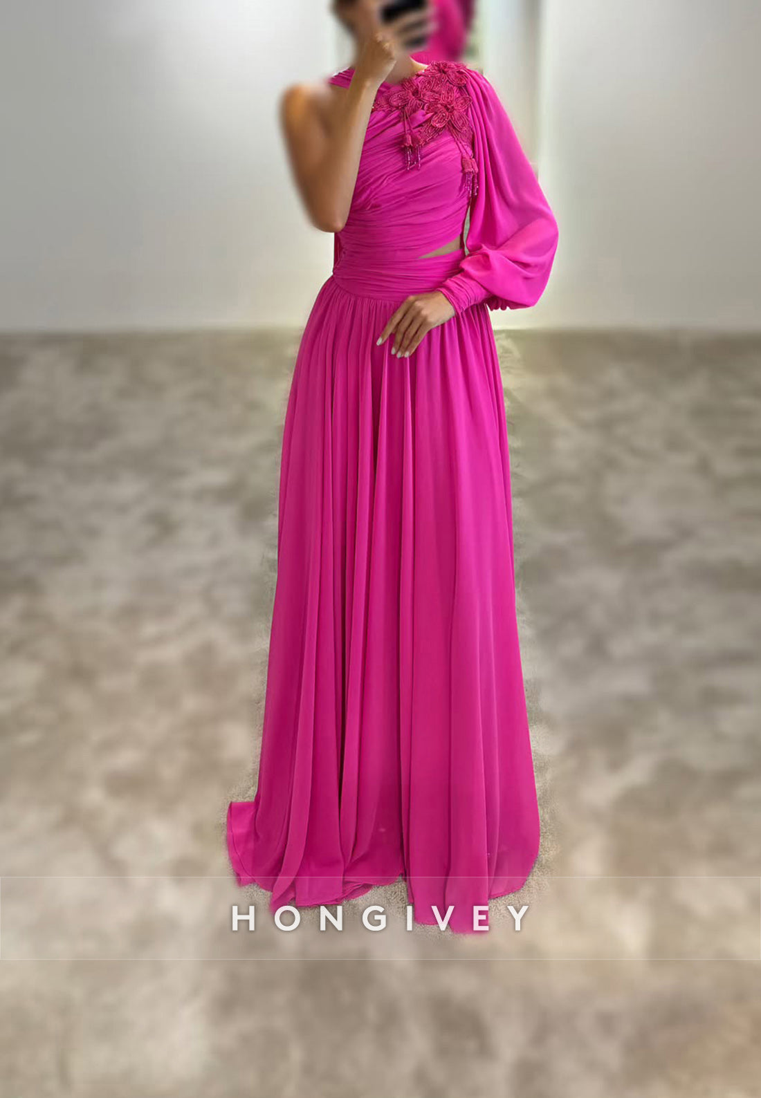 A-line Floor-Length Asymmetrical Neck Satin Formal Dresses