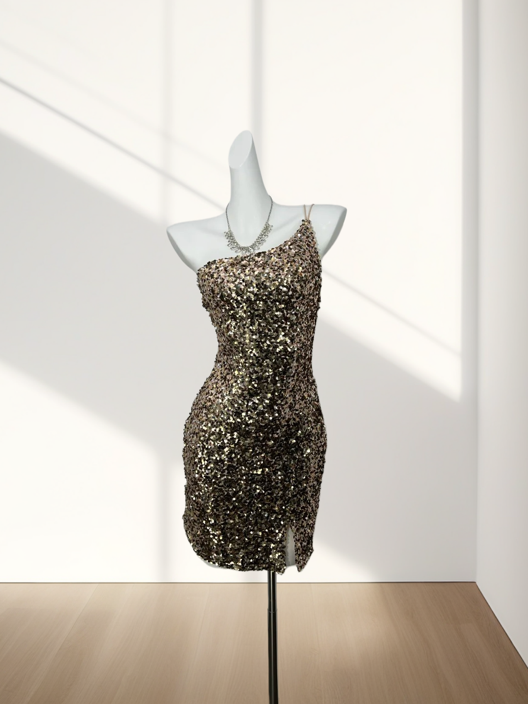 One Shoulder Gold Sequin Homecoming Dress Short Party Dress J10302