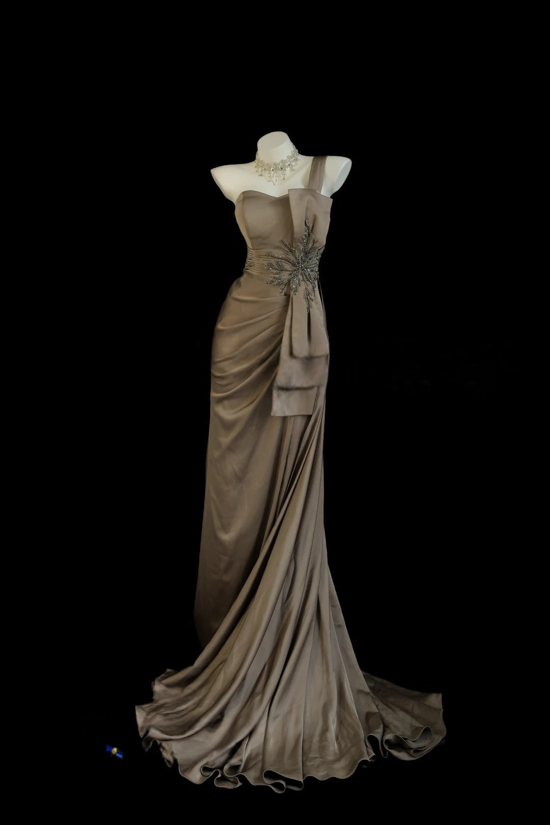 One Shoulder Mermaid Camel Prom Dress With Beading J10172