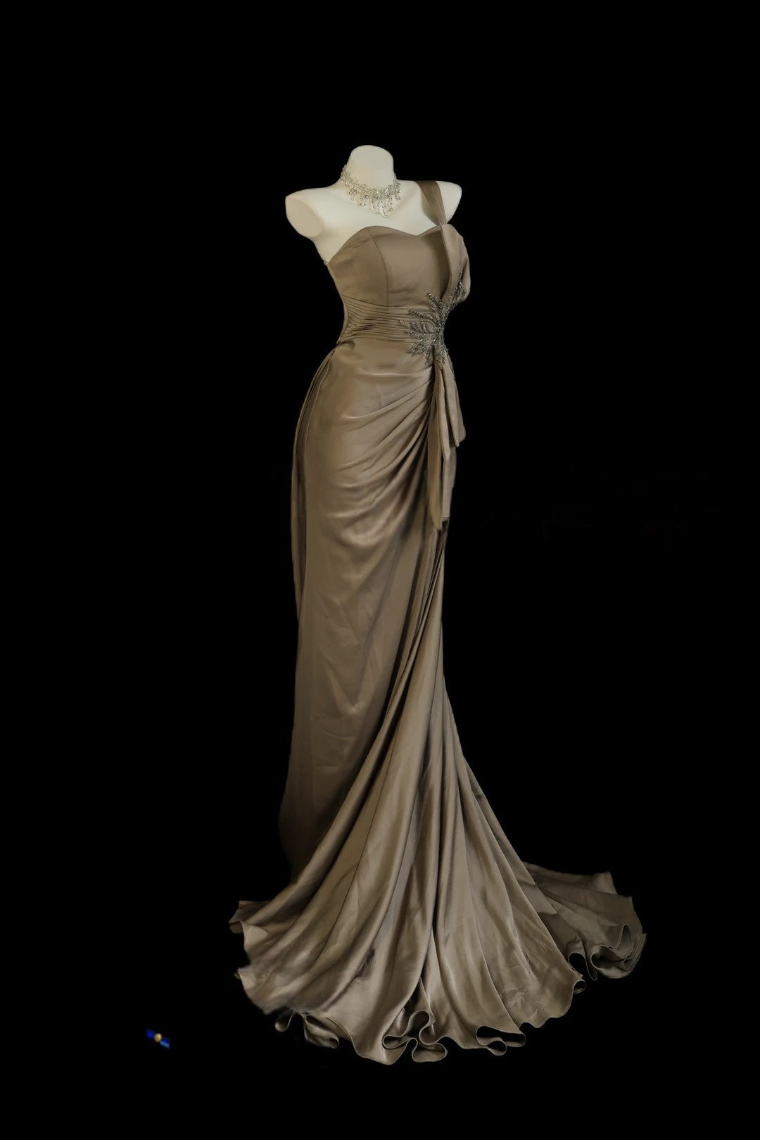 One Shoulder Mermaid Camel Prom Dress With Beading J10172