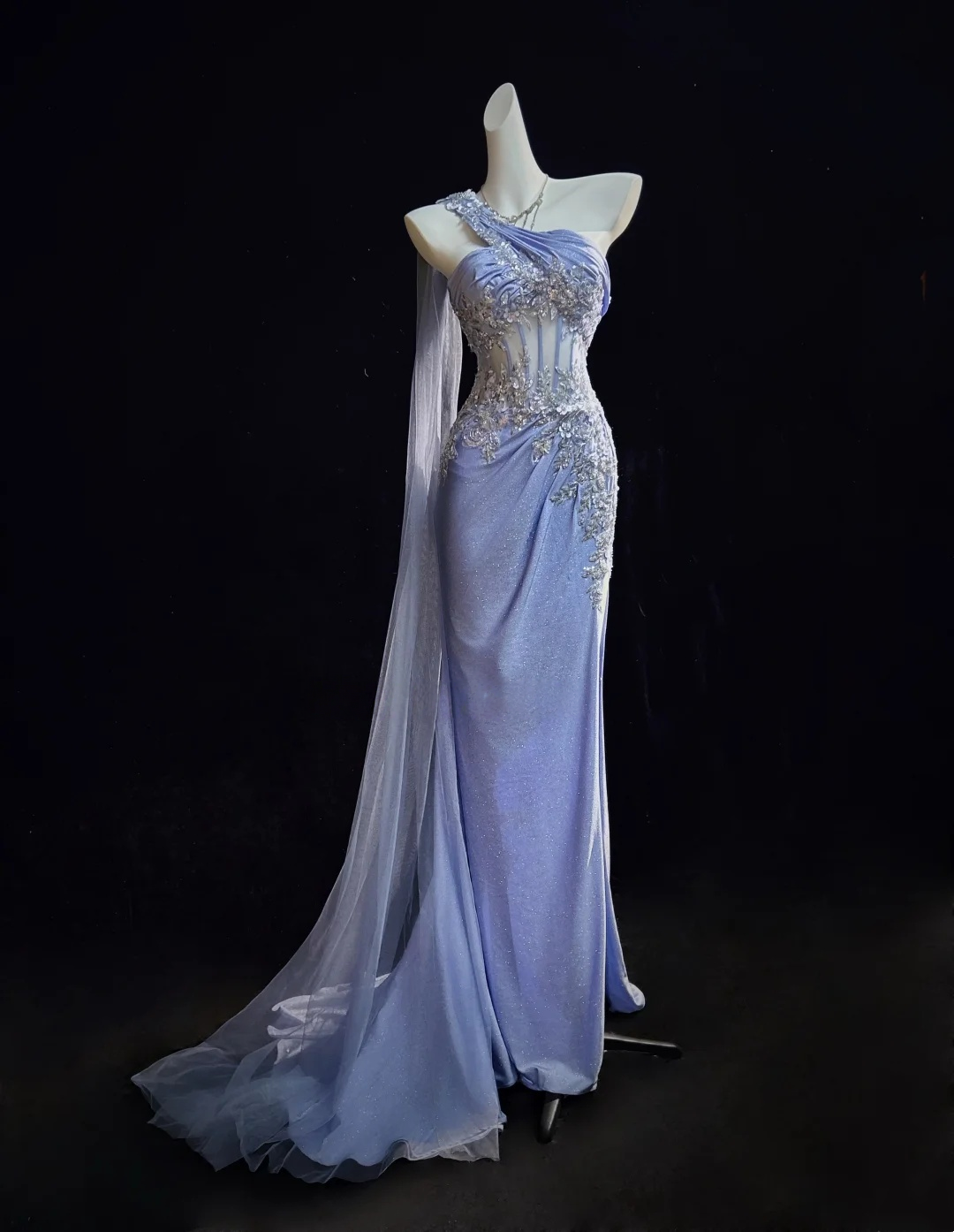 One Shoulder Mermaid Prom Dress Lilac Sparkle Evening Dress J10226