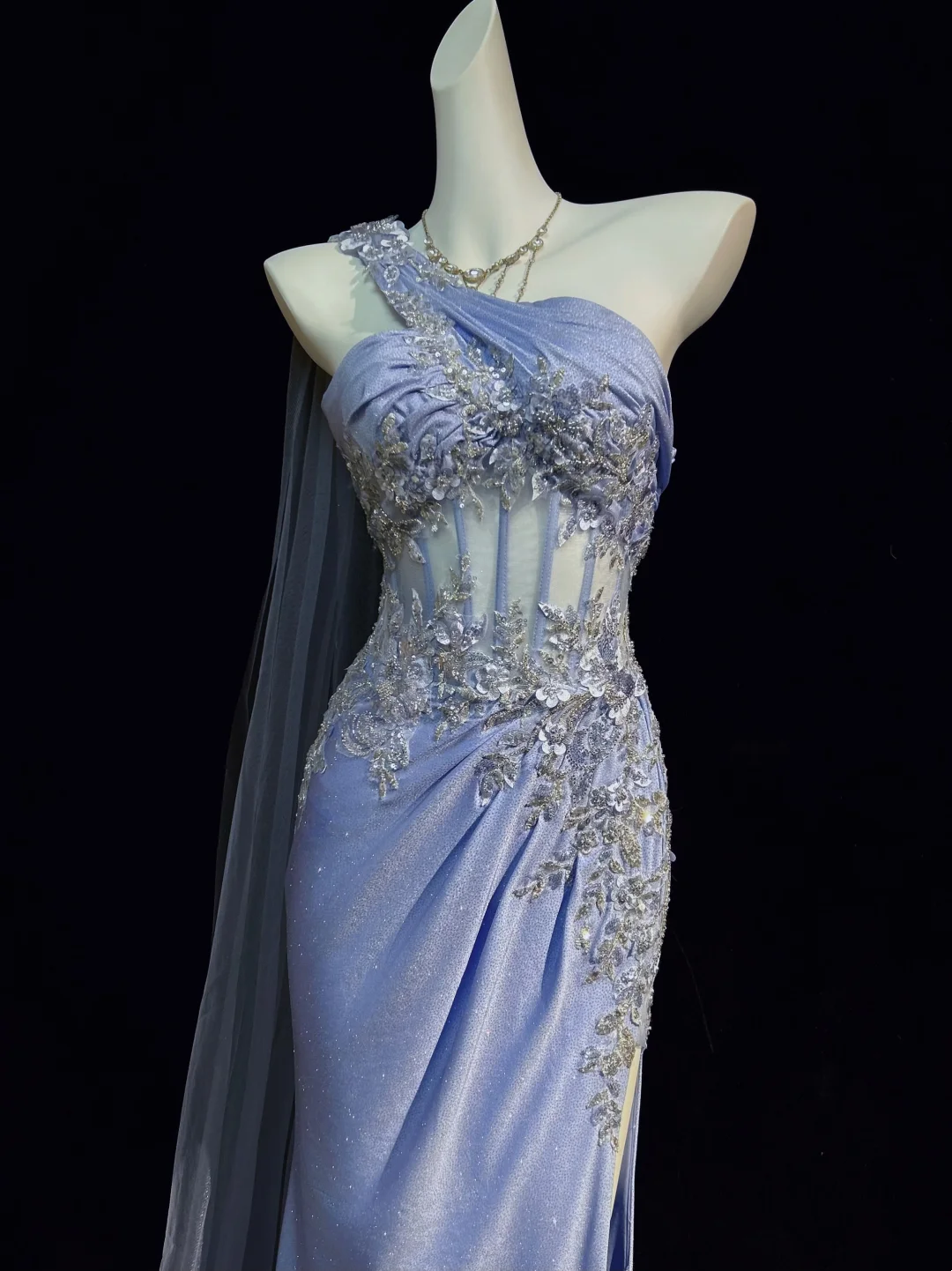 One Shoulder Mermaid Prom Dress Lilac Sparkle Evening Dress J10226