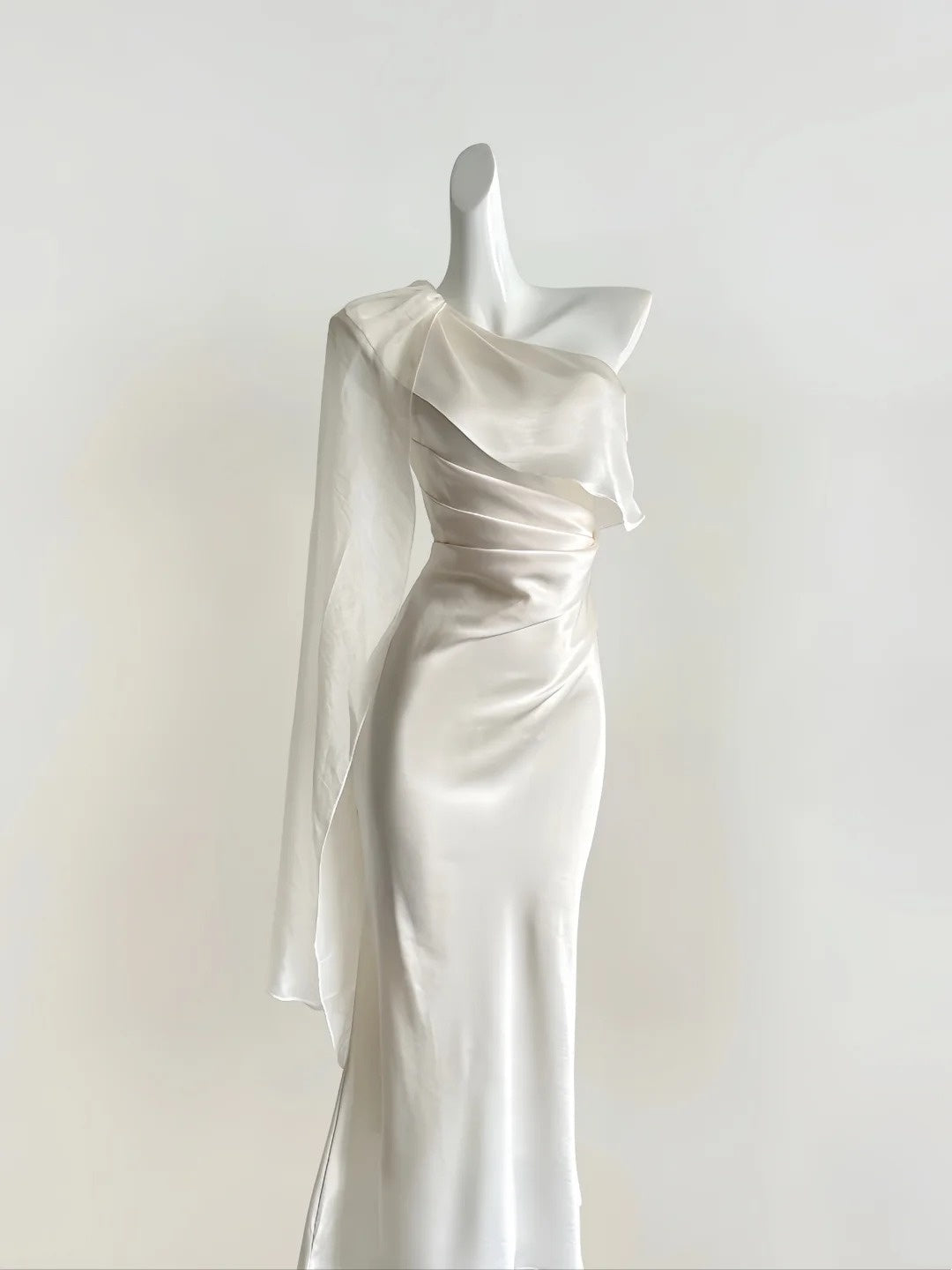 One-Shoulder Mermaid Satin Ivory Evening Dress Wedding Dress For Bridal