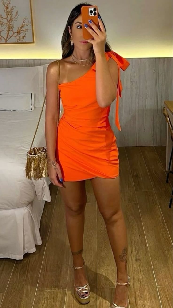One Shoulder Orange Short Homecoming Dress J11083
