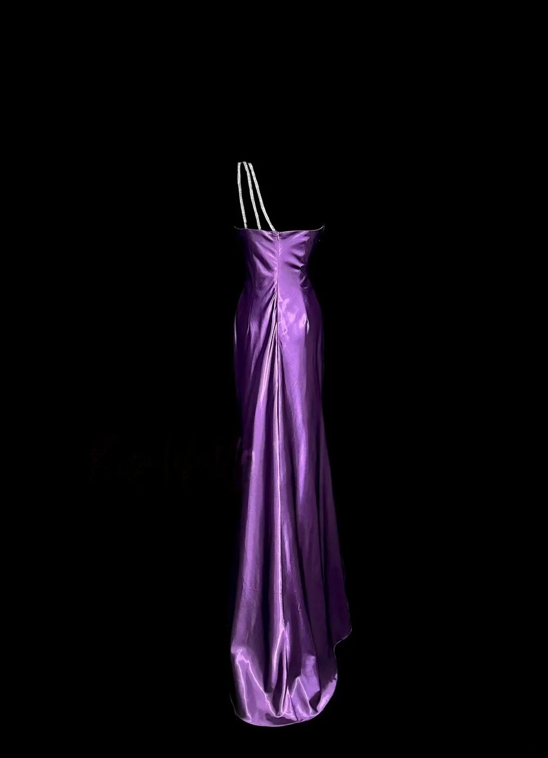 One Shoulder Purple Sheath Satin Prom Dress Sheath Bridesmaid Dresses J9894