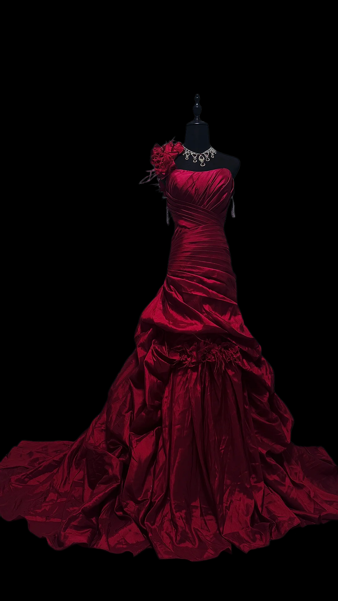 One Shoulder Red Satin Prom Dress Sheath Formal Party Gown J9709