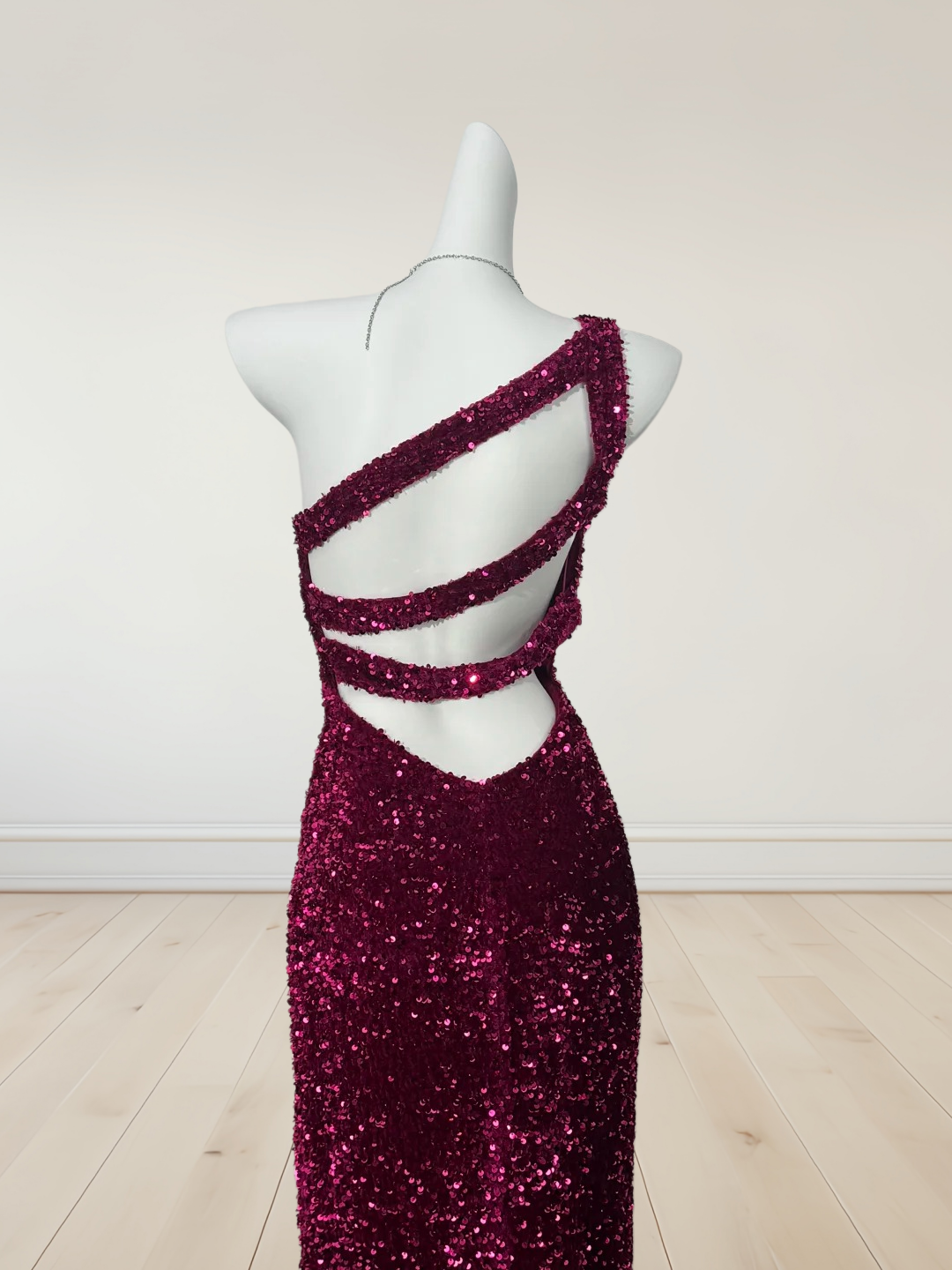 One-Shoulder Rose Pink Sequin Prom Dress Sheath Evening Dress