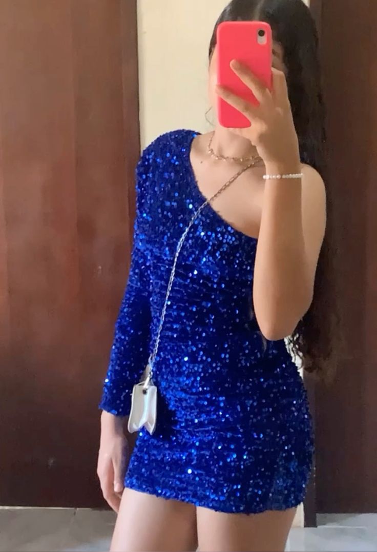 One-Shoulder Royal Blue Sheath Sequins Homecoming Dress