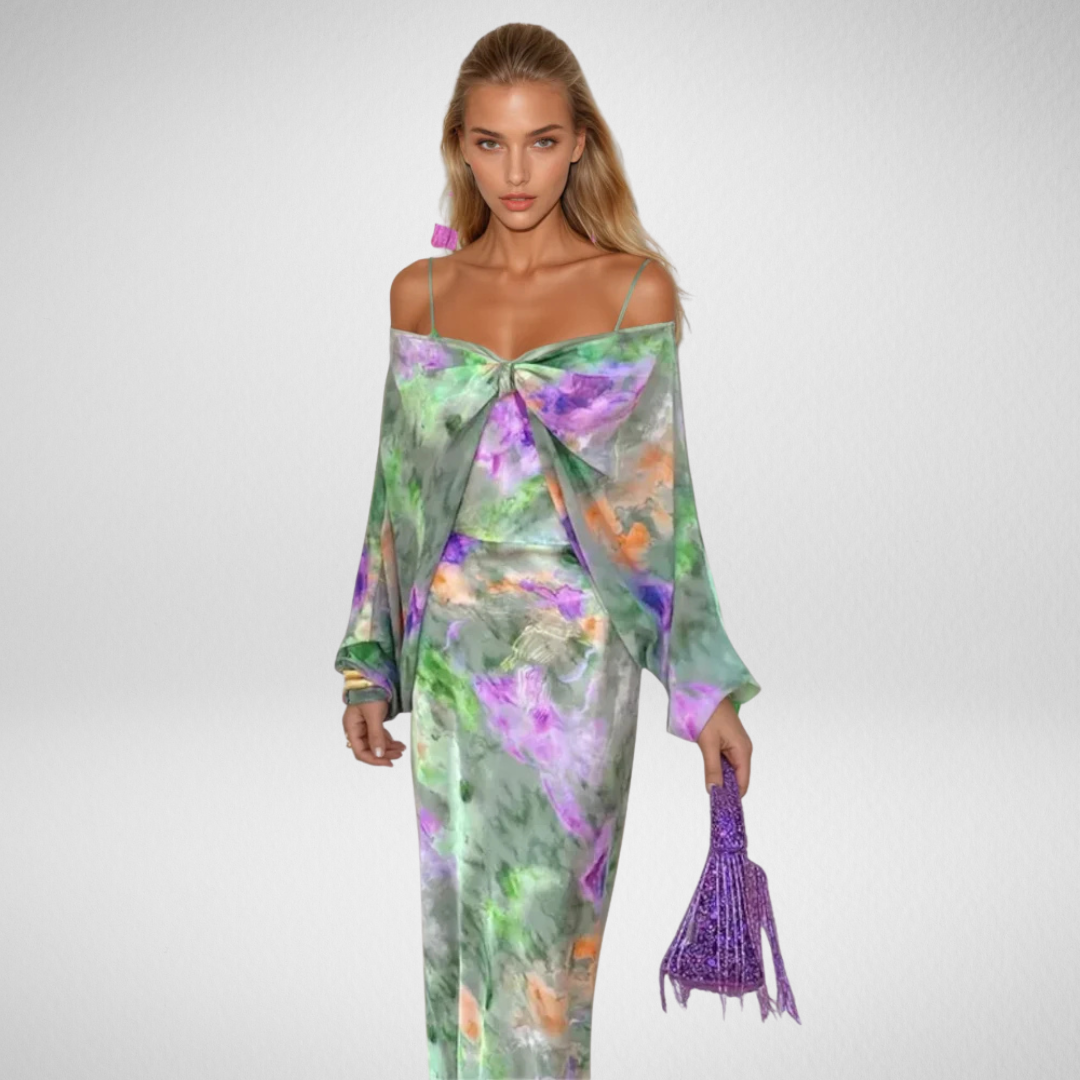 Nancy Elegant Maxi Dress With Detachable Scarf