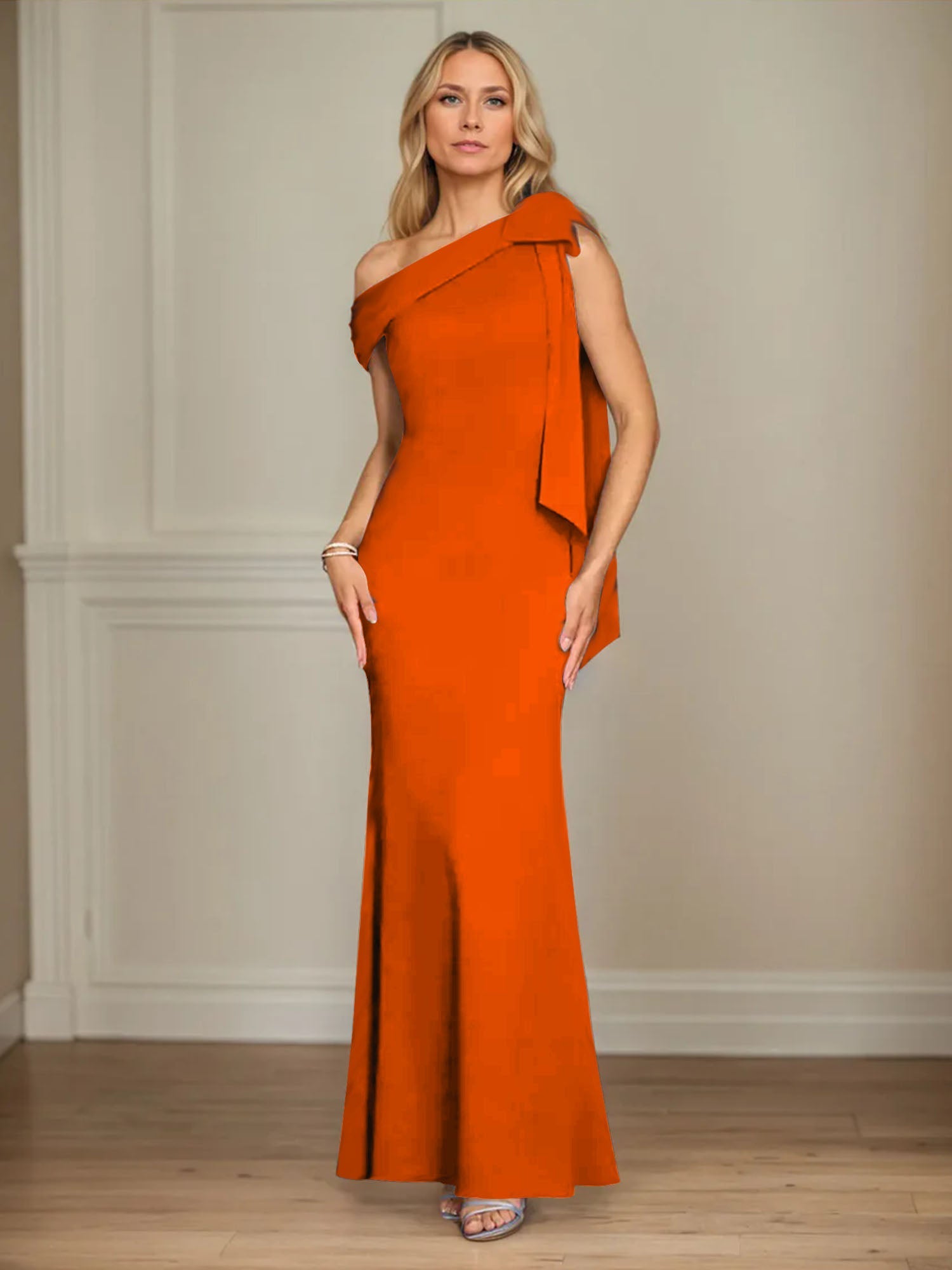 Trumpet/Mermaid One Shoulder Sleeveless Stretch Crepe Mother of the Bride Dress With Bow