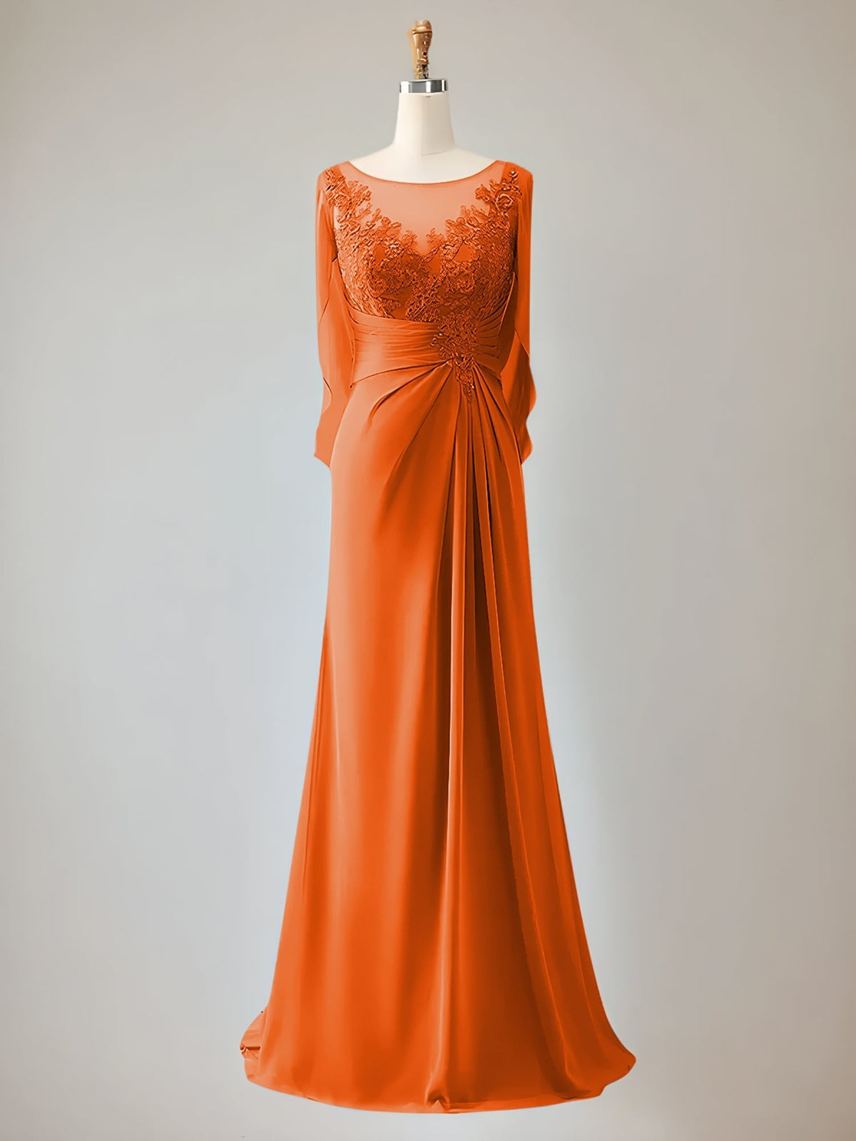 Trumpet/Mermaid Scoop Neck 1/2 Sleeve Chiffon Mother of the Bride Dress With Beadings