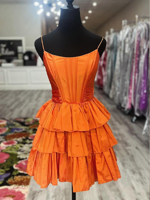 A-line Straps Satin Ruffle Short Homecoming Dress - FashionDia