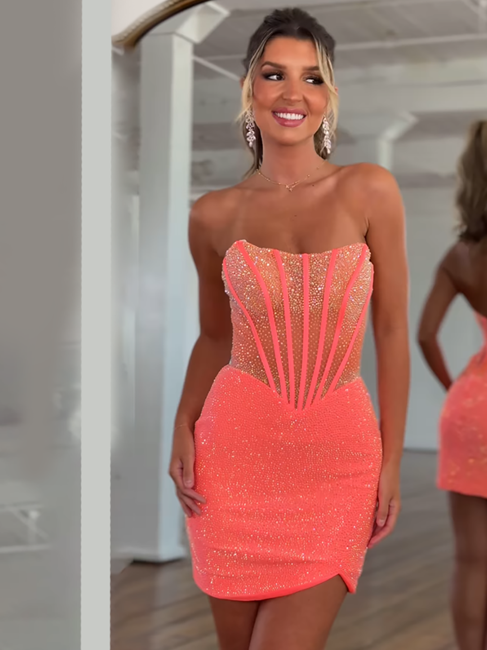 Strapless Fitted Beaded Bodice Short Homecoming Dress