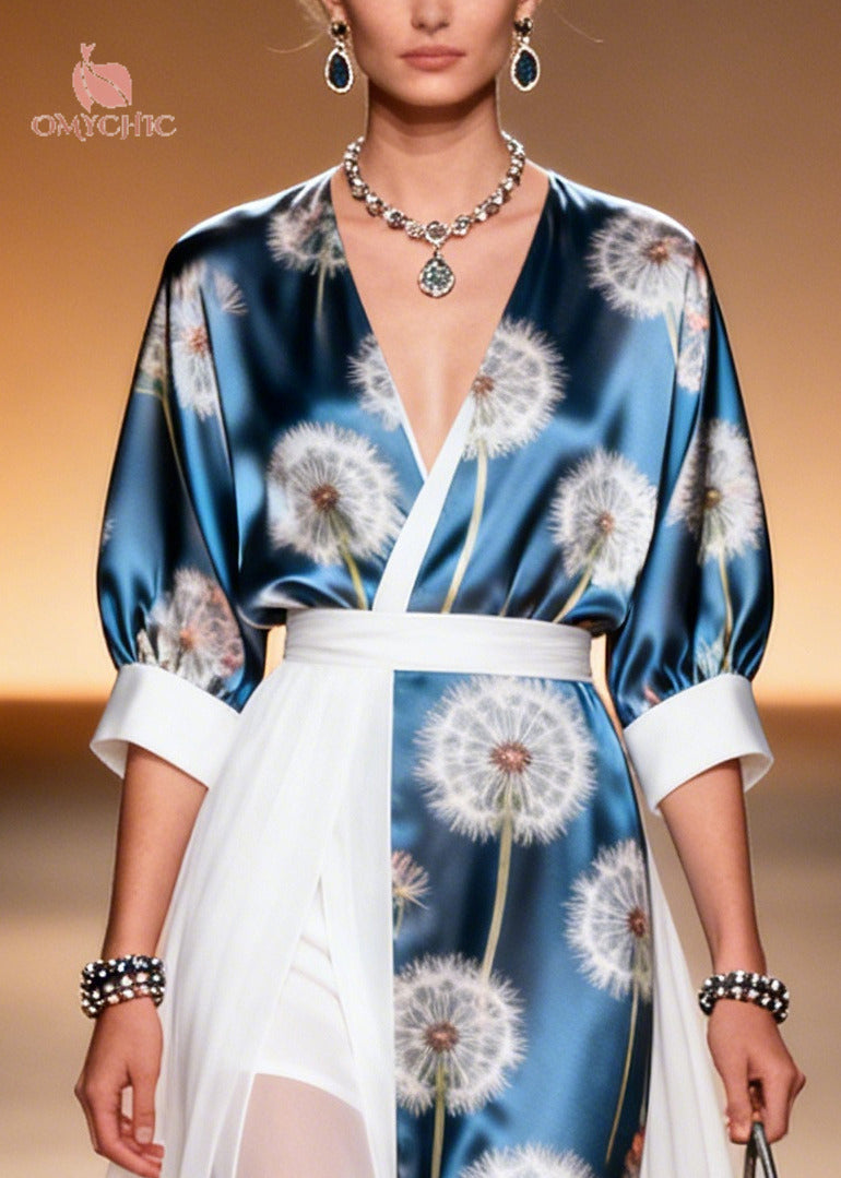 Organic Navy Asymmetrical Patchwork Chiffon Dresses Summer