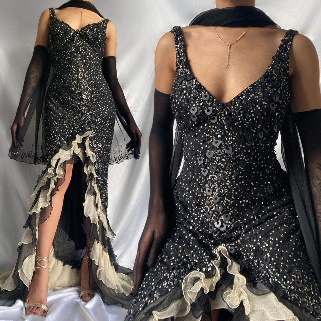 Sparkly Sequins Beaded Ruffles Mermaid Prom Dress Black Party Evening Dress - View 7 | FashionDia