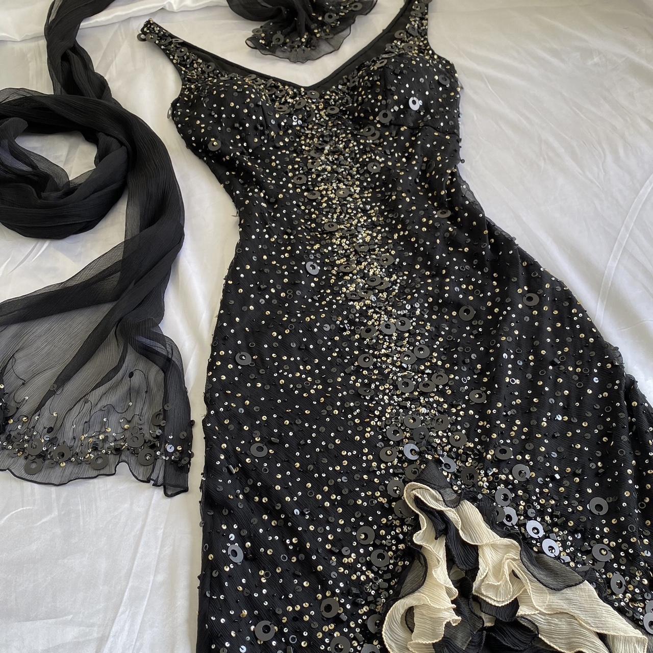 Sparkly Sequins Beaded Ruffles Mermaid Prom Dress Black Party Evening Dress - View 2 | FashionDia