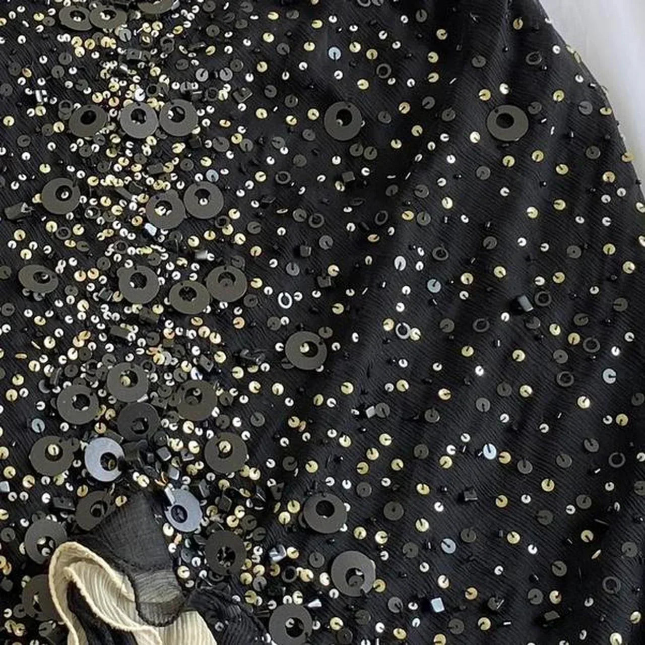 Sparkly Sequins Beaded Ruffles Mermaid Prom Dress Black Party Evening Dress - View 3 | FashionDia
