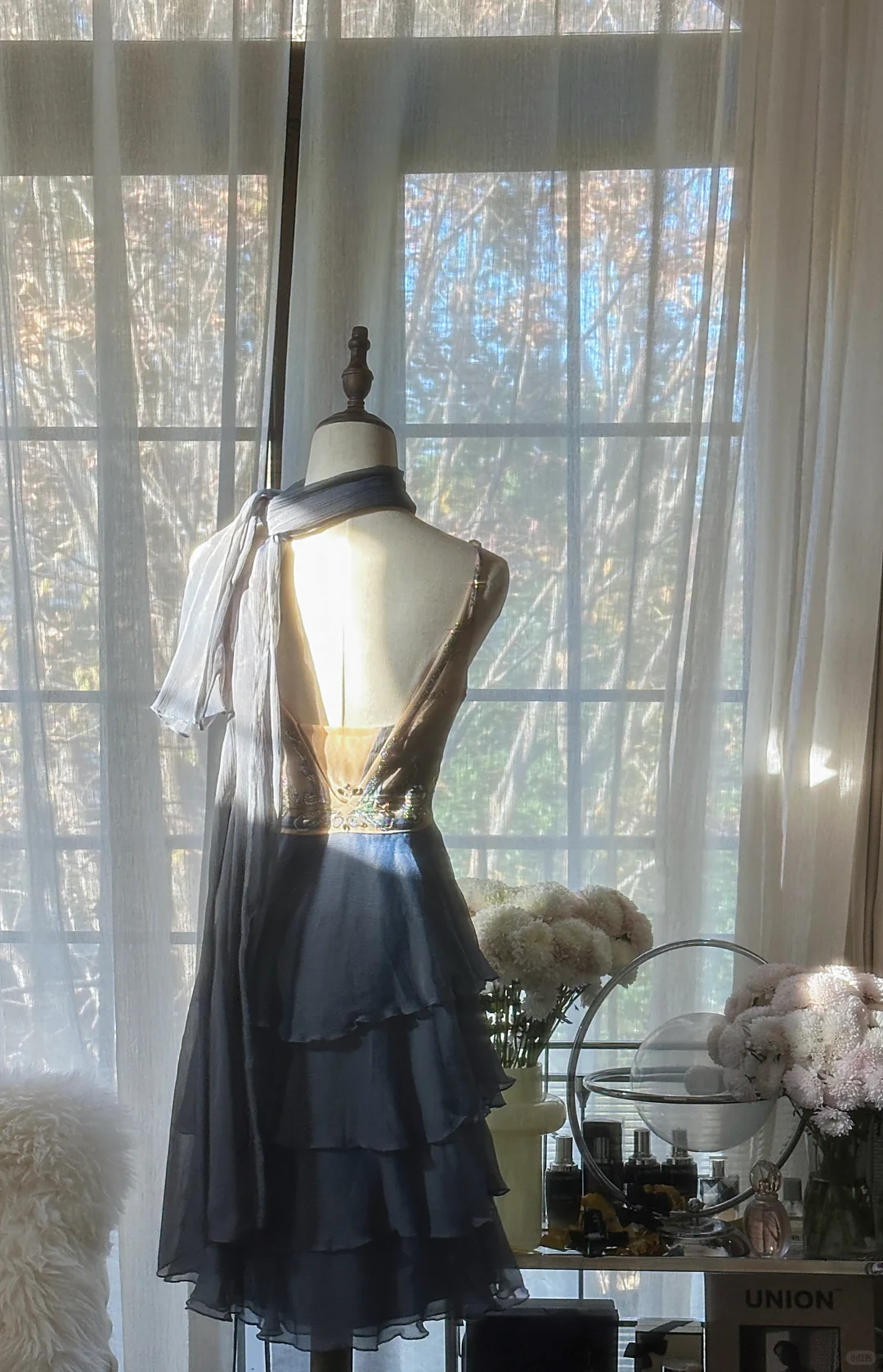 Stylish Spaghetti Straps V-Neck Chiffon Sequin Cocktail Dress Blue Short Birthday Outfits Homecoming Dress - View 4 | FashionDia