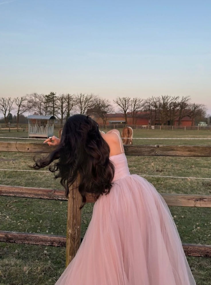 Dreamy Pink A-Line Suspender Tulle Long Prom & Evening Dress Bridesmaid Dress - View 7 | FashionDia