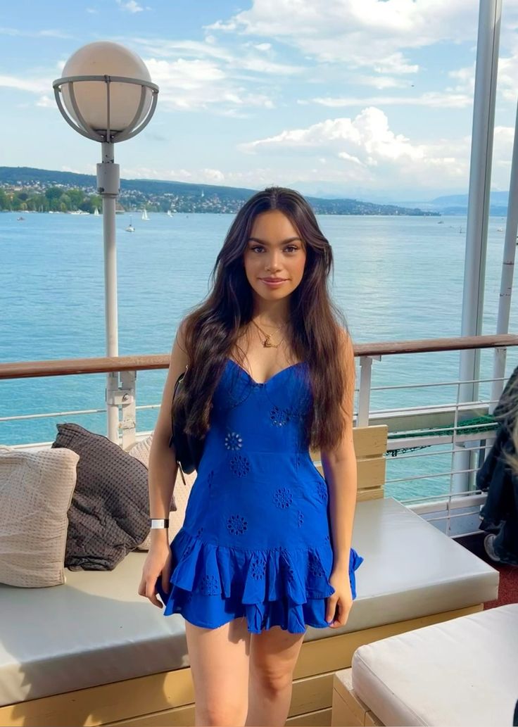 Fresh Royal Blue Deep V Suspender Ruffle 17th Birthday Homecoming Dress - FashionDia