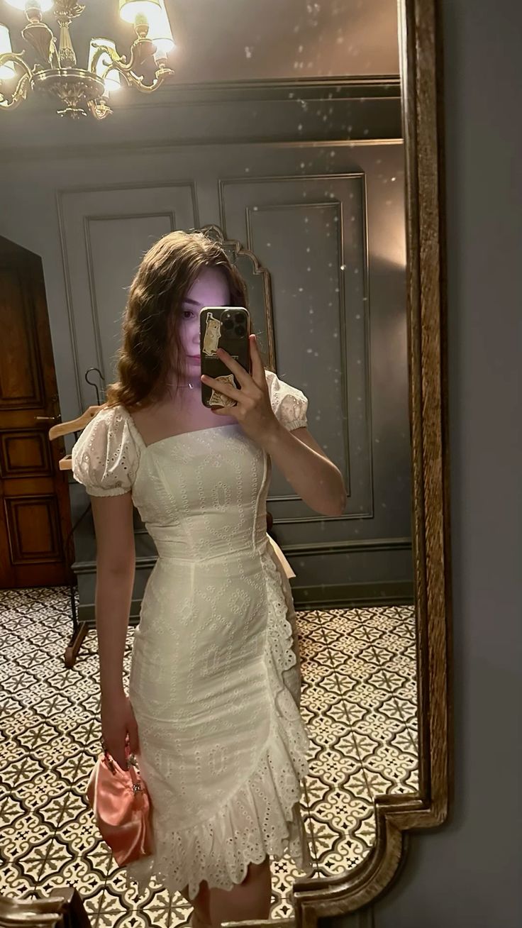 French Elegant White Square Neck Puff Sleeve Irregular Birthday Party Homecoming Dress