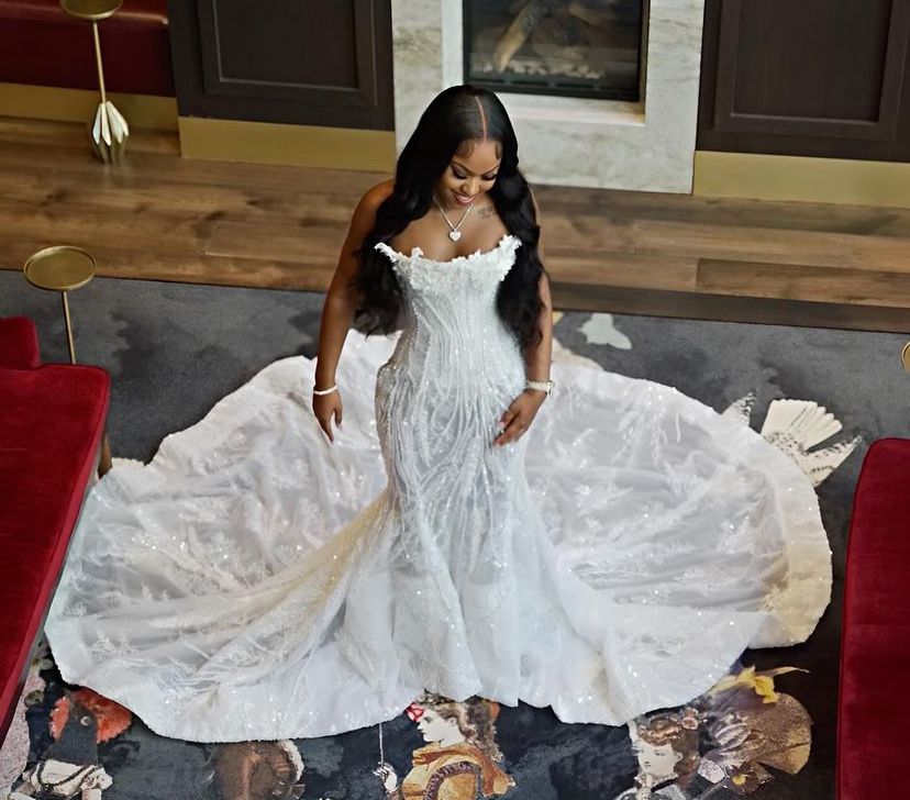Luxury Fantasy White Mermaid Long Trailing Sequin Prom Dress Evening Dress