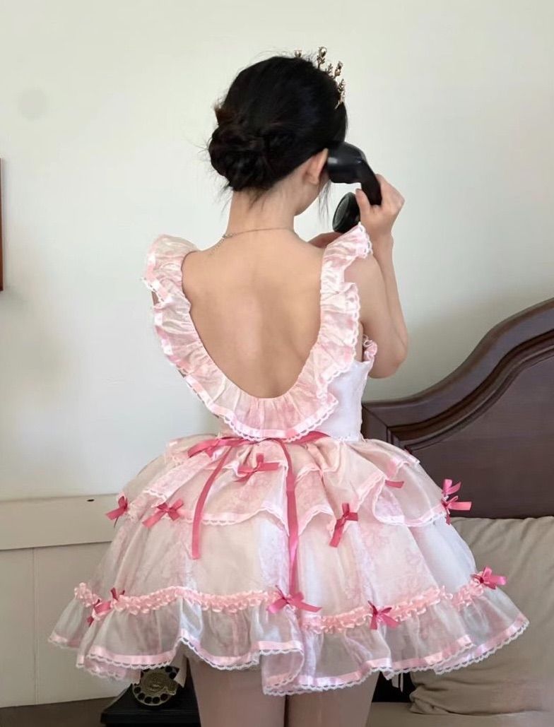 Sweet Pink Open Back Large U Neck Multi-layered Skirt Tulle A-Line 16th Birthday Homecoming Dress - View 2 | FashionDia