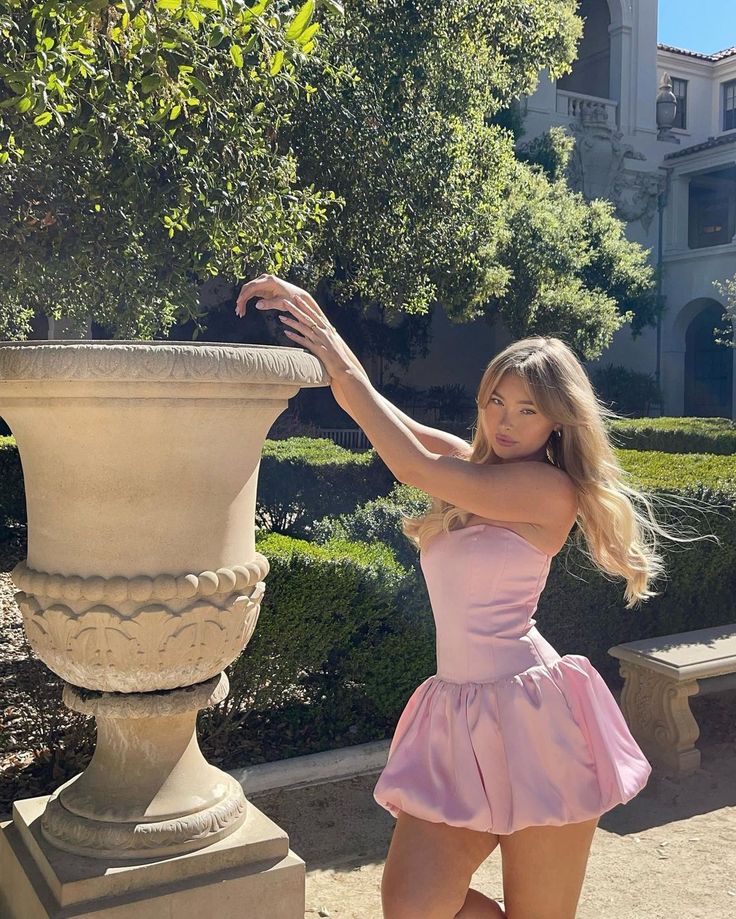 Sweet Princess Light Pink Bud Satin Birthday Party Homecoming Dress - View 4 | FashionDia