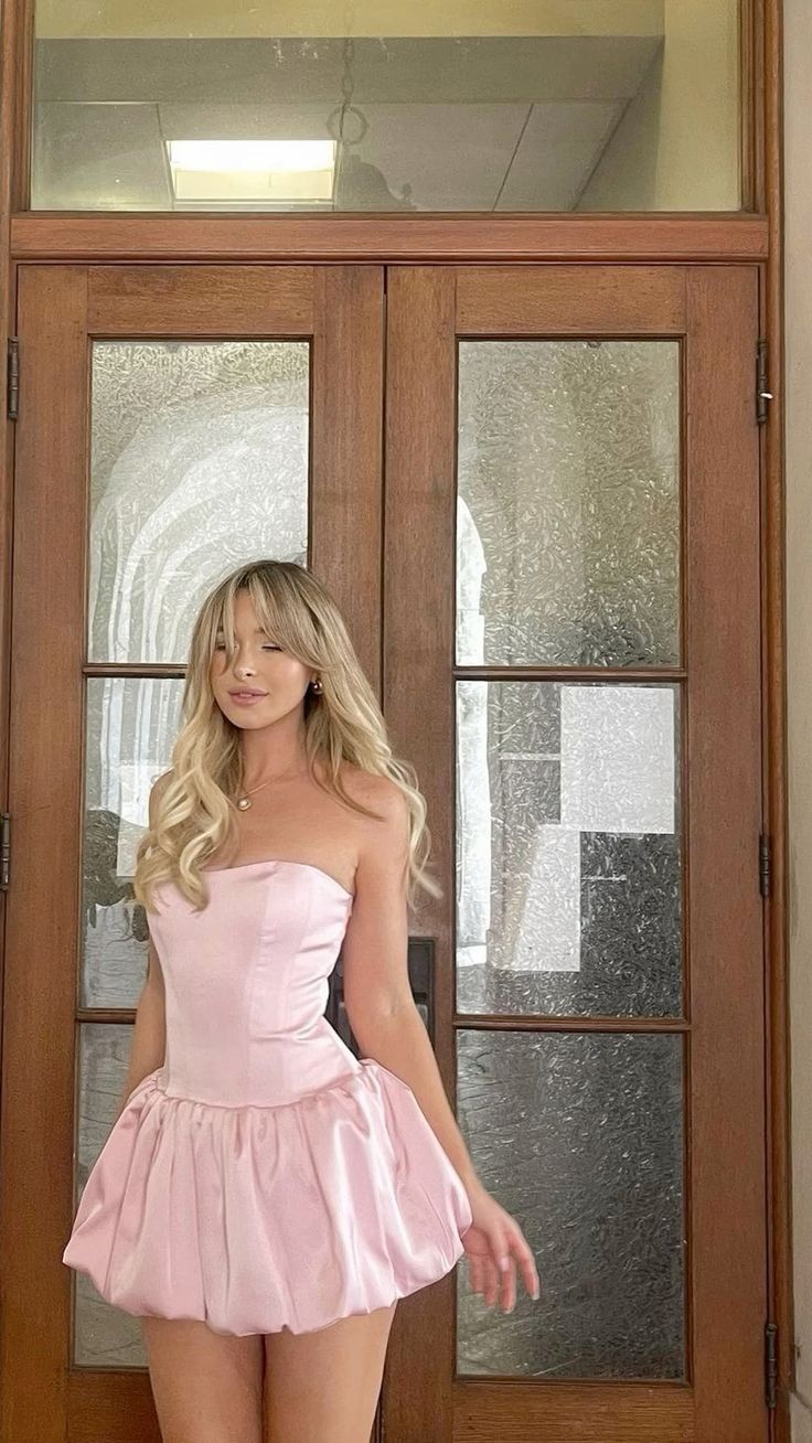 Sweet Princess Light Pink Bud Satin Birthday Party Homecoming Dress - View 6 | FashionDia