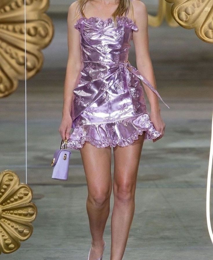 Sweet Purple Flower Embroidery Ruffle Glossy Birthday Party Homecoming Dress