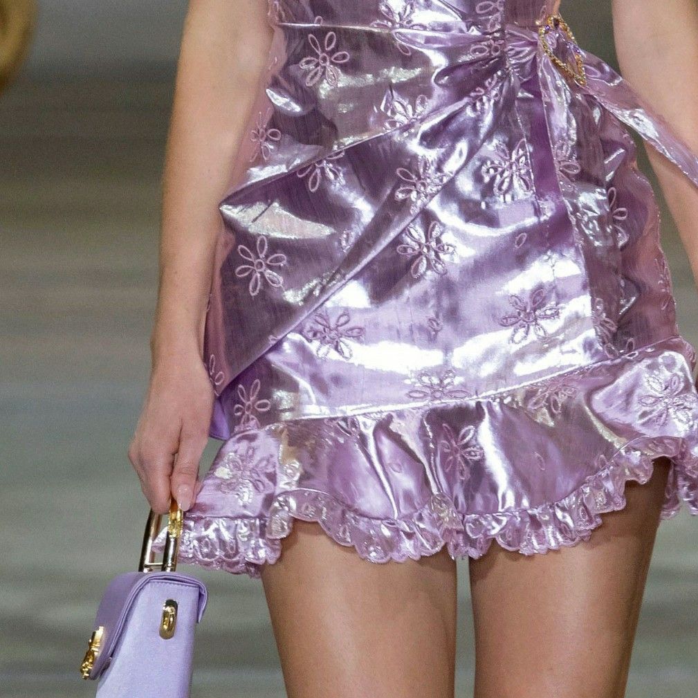 Sweet Purple Flower Embroidery Ruffle Glossy Birthday Party Homecoming Dress - View 4 | FashionDia