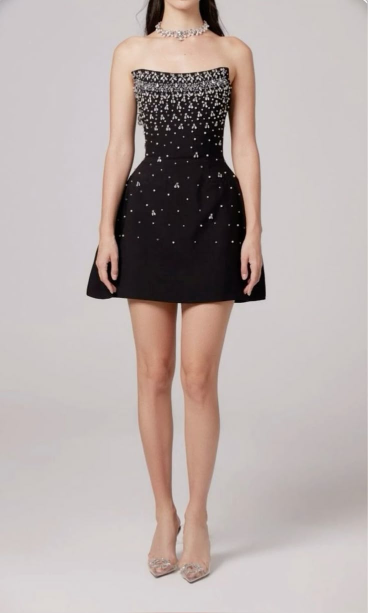 Elegant Black Tube Top Rhinestone Waist A-Line Short Birthday Party Homecoming Dress - View 3 | FashionDia