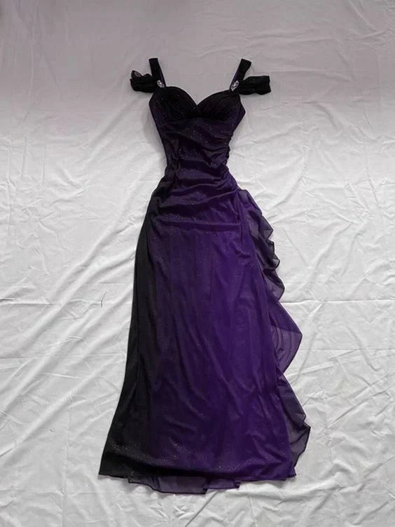 Beautiful A line Straps Ombre Red Long Chiffon Prom Dress P1284