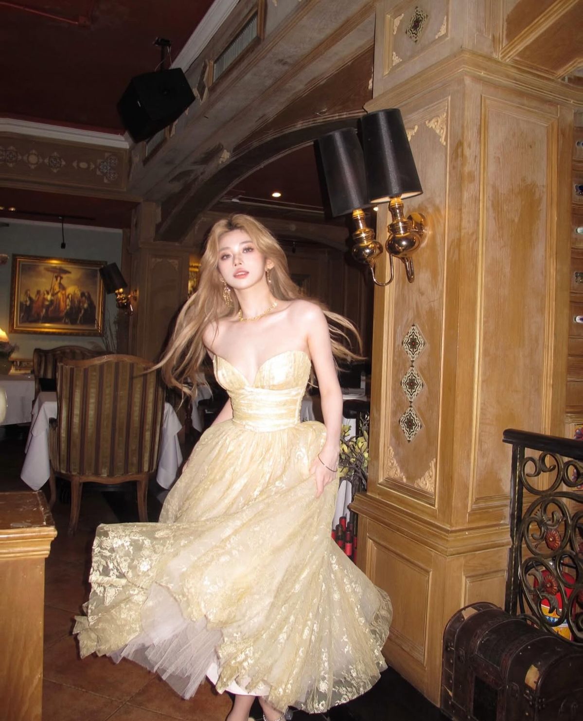 Princess Light Yellow A-Line Tube Top Tulle Long Prom & Evening Dress 18th Birthday Dress - View 5 | FashionDia