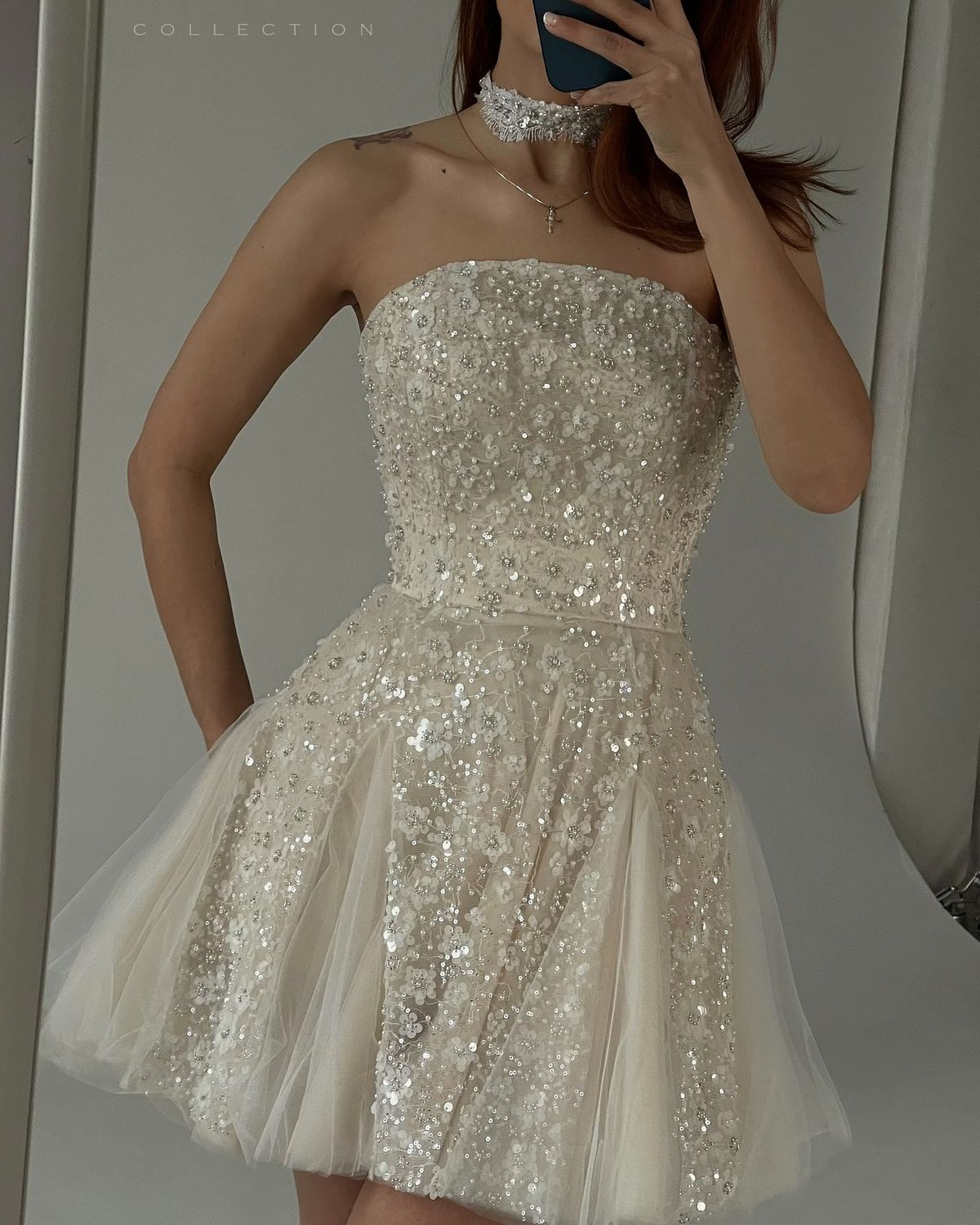 Princess Off-white Sequined Beaded Fluffy Tulle 16th Birthday Homecoming Dress