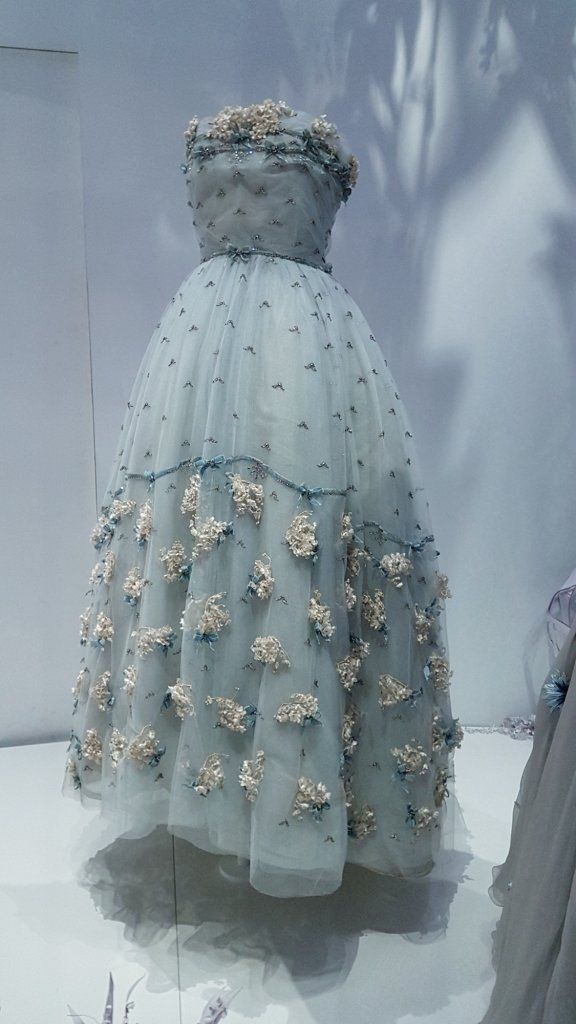 Retro Palace Light Gray Blue Strapless 3D Flower Tulle Ball Gown Evening Dress