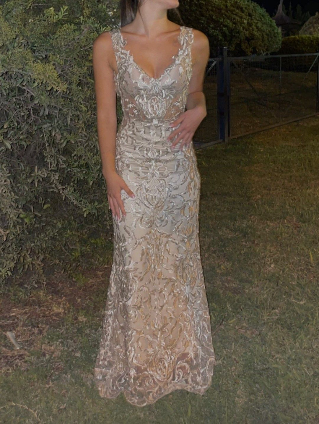 Vintage Champagne Gold Mermaid Deep V Backless Embroidered Tulle Long Prom Dress Evening Dress