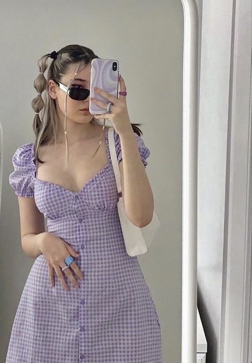 Sweet Purple And White Plaid Puff Sleeves Playful 16th Birthday Homecoming Dress