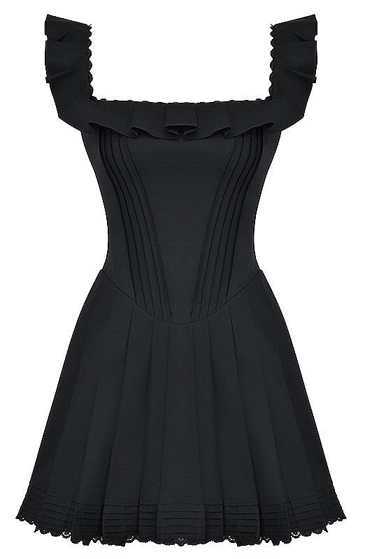 French Retro Black One-Shoulder Lace A-Line Birthday Party Homecoming Dress - View 4 | FashionDia