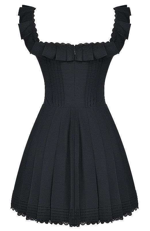French Retro Black One-Shoulder Lace A-Line Birthday Party Homecoming Dress - View 5 | FashionDia