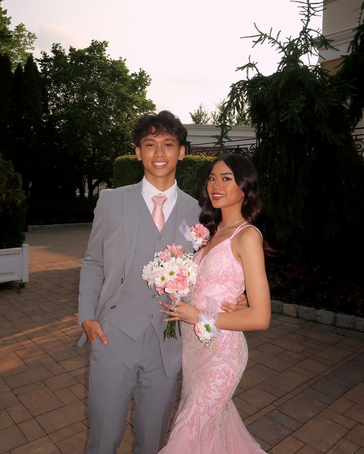 Sweet Pink Mermaid Deep V Halter Sequined Long Prom Dress Evening Dress