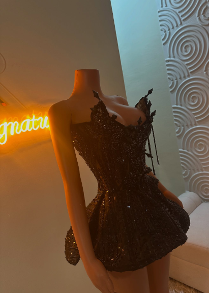 Gorgeous Black Sleeveless Spiked Sequined Tassel Chain A-Line 17th Birthday Homecoming Dress - View 3 | FashionDia