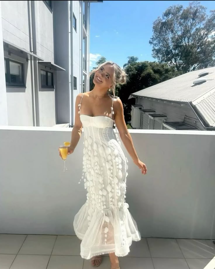 Sweet White Mermaid Halter Top With 3D Petal Tulle Prom Dress Evening Dress