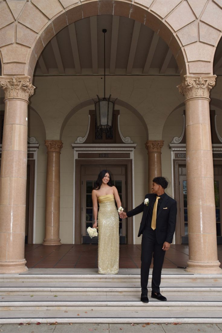 Elegant Gold Strapless Pearl Sequined Long Prom & Evening Dress - View 4 | FashionDia